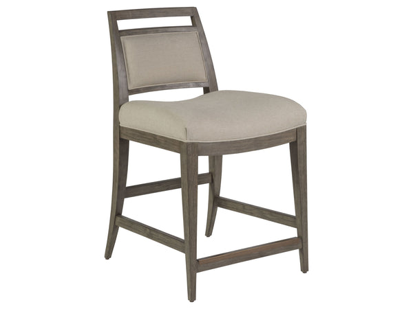 Lexington Artistica Home Nico Upholstered Counter Stool - Stylish Mid-century Design In Mahogany With Cozy Linen Blend Fabric Grigio Wood 2222-895-41-01