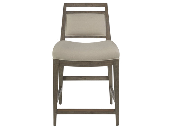 Lexington Artistica Home Nico Upholstered Counter Stool - Stylish Mid-century Design In Mahogany With Cozy Linen Blend Fabric Grigio Wood 2222-895-41-01