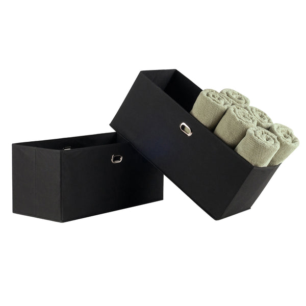 Winsome Wood Torino 2-piece Wide Foldable Fabric Basket Set In Black - Versatile Storage Solution For Home & Kids Black Fabric 22222-winsome-wood