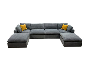 English Elm Coffee Bean Textured Modular Sectional Low Profile Lounge Sofa with Toss Pillows Light Gray B2748S00067