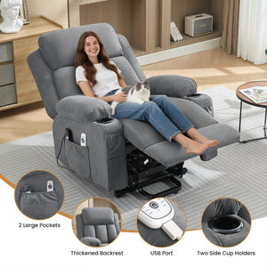 English Elm Swivel Rocker Recliner with Massage Heat and Usb Port for Living Room Comfort Grey W1521P425512