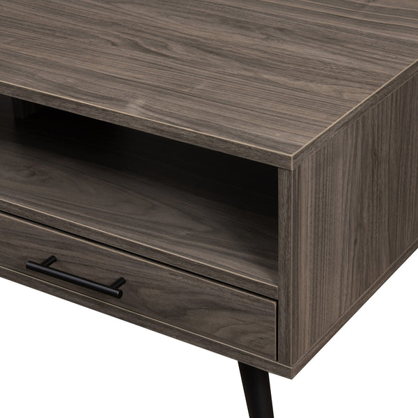 English Elm Walker Edison - Contemporary 2-Drawer Low Coffee Table Slate Grey – Warp-Resistant MDF, Tapered Metal Legs, Compact Storage B185P169012