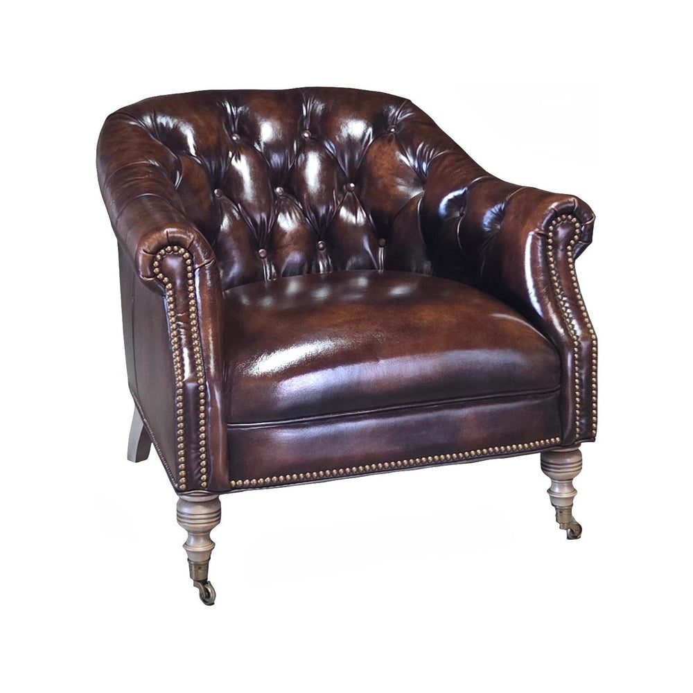 Olivia + Quinn Corrine Armchair - Classic Tufted Back Design With Nail Trim Detail And Easy Mobility Casters Richmond Lager Leather,Foam,Wood 2223_Rch1516