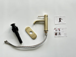 English Elm Single Handle Bathroom Faucet - Elegant Brushed Gold Lavatory Faucet With Durable Stainless Steel Design T3177P388141-GIGA