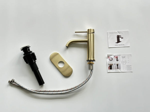 English Elm Single Handle Bathroom Faucet - Elegant Brushed Gold Lavatory Faucet With Durable Stainless Steel Design T3177P388141-GIGA