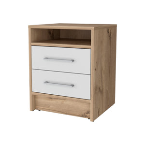 English Elm Philadelphia Nightstand with Two Drawers and Concealed Shelf, White & Light Oak Accent, Sleek Storage Design Multicolor 23 L x 19 W x 7 H B128P148786