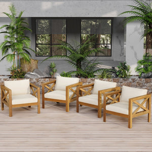 English Elm Christopher Knight Home® - Outdoor Acacia Wood Club Chair Set With Cushions - Stylish, Weather-Resistant Comfort For Patios! N770P264304B