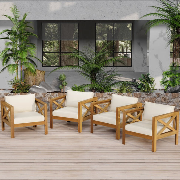 English Elm Christopher Knight Home® - Outdoor Acacia Wood Club Chair Set With Cushions - Stylish, Weather-Resistant Comfort For Patios! N770P264304B