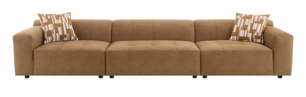English Elm Contemporary Modular Living Room Sofa in Chocolate Suede with Pocket Coil Support B2726S00574
