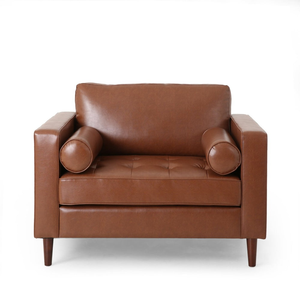 English Elm Club Chair Button Tufted Waffle Stitch Upholstery Birch Legs Mid Century Accent N776P389472C