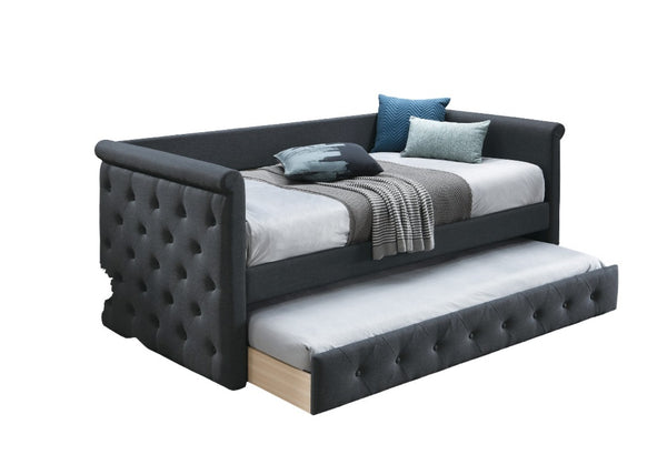 English Elm 1pc Button Tufted Burlap Daybed with Pull Out Trundle Contemporary Guest Room B011S02045