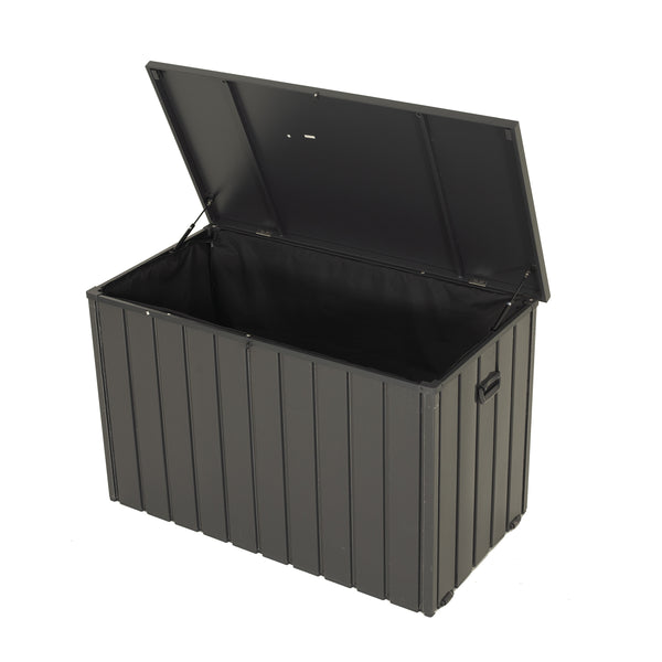 English Elm Outdoor Storage Box 120 Gallon with Hydraulic Soft-Close Lid, Lockable, Wheels & Handles for Patio 안전 収納 Gray W1859P325790