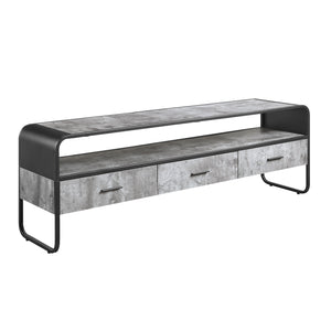 English Elm Raziela Modern Concrete Gray TV Stand with Black Accents, 65" Max, 3 Drawers & Open Shelf, KD Assembly B2726P256337