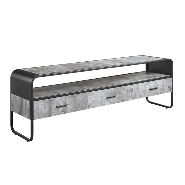 English Elm Raziela Modern Concrete Gray TV Stand with Black Accents, 65" Max, 3 Drawers & Open Shelf, KD Assembly B2726P256337