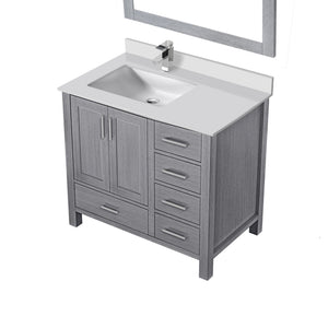 English Elm Distressed Grey Bath Vanity Set With Left Offset Cultured Marble Top, Mirror & Faucet Included! B2731S01332