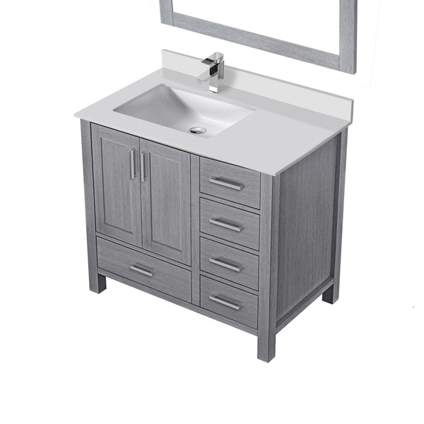 English Elm Distressed Grey Bath Vanity Set With Left Offset Cultured Marble Top, Mirror & Faucet Included! B2731S01332