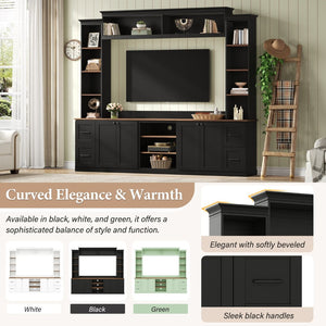 English Elm Unique Low Profile Media Console with Led Lighting Glass Shelves Fits Tvs to 105 Black N721S000077B
