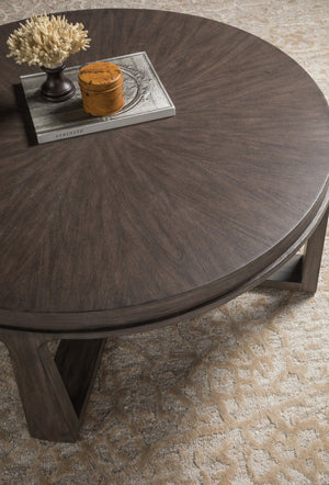 Lexington Artistica Home Rousseau Round Cocktail Table - Elegant Mahogany Design With Radial Matched Top For Modern Homes Antico Wood 2228-943-39