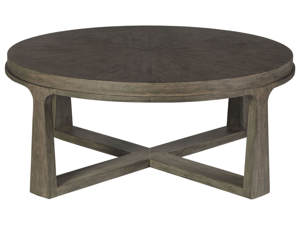 Lexington Artistica Home Rousseau Round Cocktail Table - Elegant Mahogany Design With Radial Matched Top For Modern Homes Grigio Wood 2228-943-41