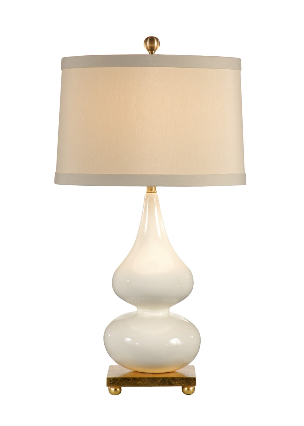 Wildwood Whitney Double-Gourd Table Lamp In Snow With Glossy Ivory Glaze, Antique Gold Accents, 28" H 22280