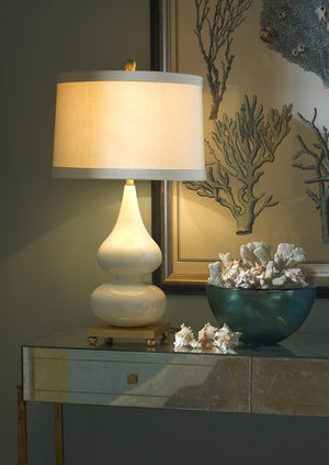 Wildwood Whitney Double-Gourd Table Lamp In Snow With Glossy Ivory Glaze, Antique Gold Accents, 28" H 22280