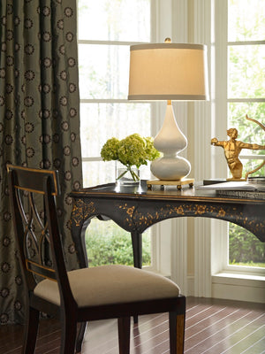 Wildwood Whitney Double-Gourd Table Lamp In Snow With Glossy Ivory Glaze, Antique Gold Accents, 28" H 22280