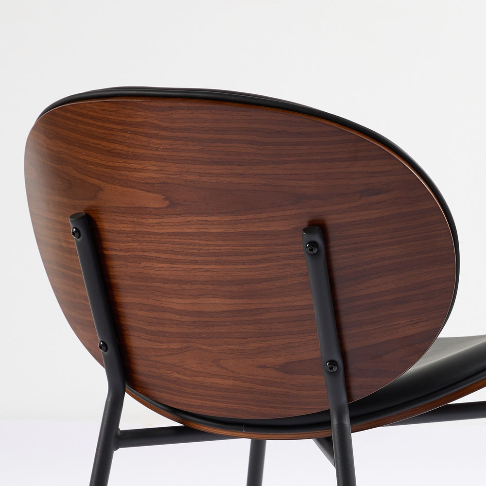 English Elm Mid-Century Shell Chair with Wood Grain Veneer, Curved Wide Seat, Metal-Wood Frame Holds 330+ lbs Black W1143P214250