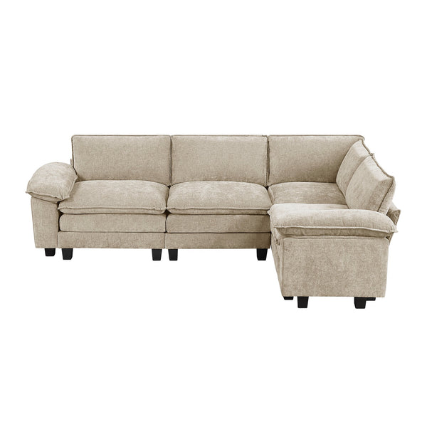 English Elm Modern Modular 4-Piece Sectional Sofa – Plush Comfort In Soft Taupe Chenille For Stylish Living Rooms B011S01807