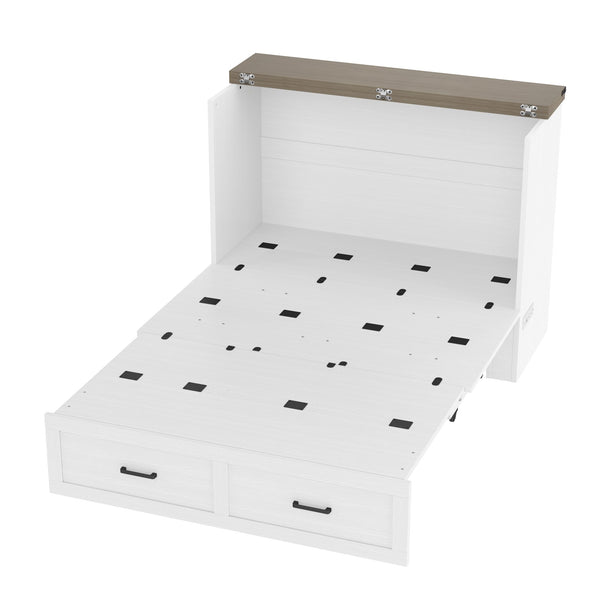 English Elm Murphy Full-Size Cabinet Bed with Built-In Charging Station, Storage Drawer & 700lb Capacity Comfort White 52.5 L x 26 W x 5.5 H N733S293995W