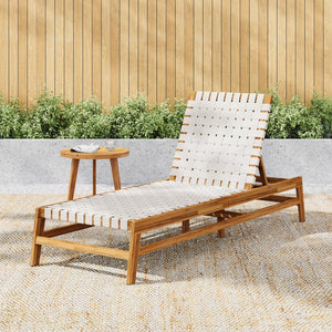 English Elm Christopher Knight Home® - Outdoor Rope Chaise Lounge with Acacia Wood Frame and Adjustable 4-Position Recline for Patio Comfort Teak,White 84.84 L x 29.13 W x 5.78 H N776P288556W