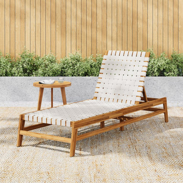 English Elm Christopher Knight Home® - Outdoor Rope Chaise Lounge with Acacia Wood Frame and Adjustable 4-Position Recline for Patio Comfort Teak,White 84.84 L x 29.13 W x 5.78 H N776P288556W