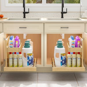 English Elm Under Sink Pull Out Organizer Birch Oak Wood Two Tier Soft Close Kitchen Bath T3210P277245