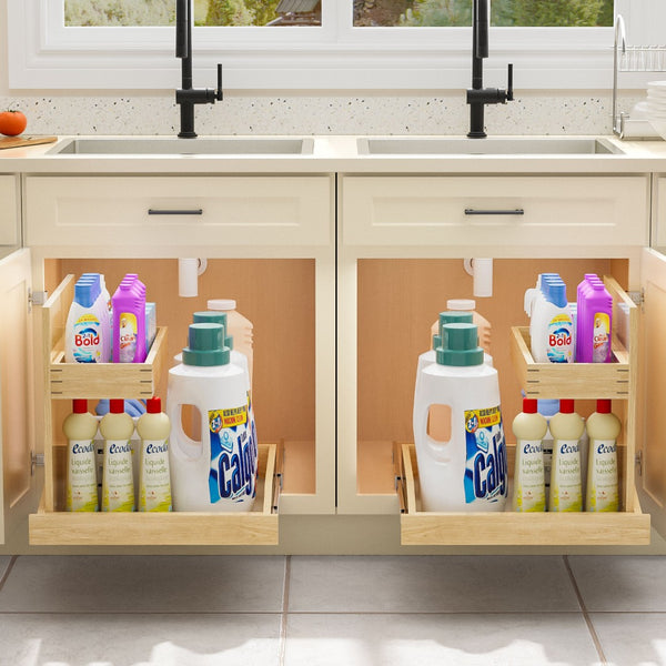 English Elm Under Sink Pull Out Organizer Birch Oak Wood Two Tier Soft Close Kitchen Bath T3210P277245
