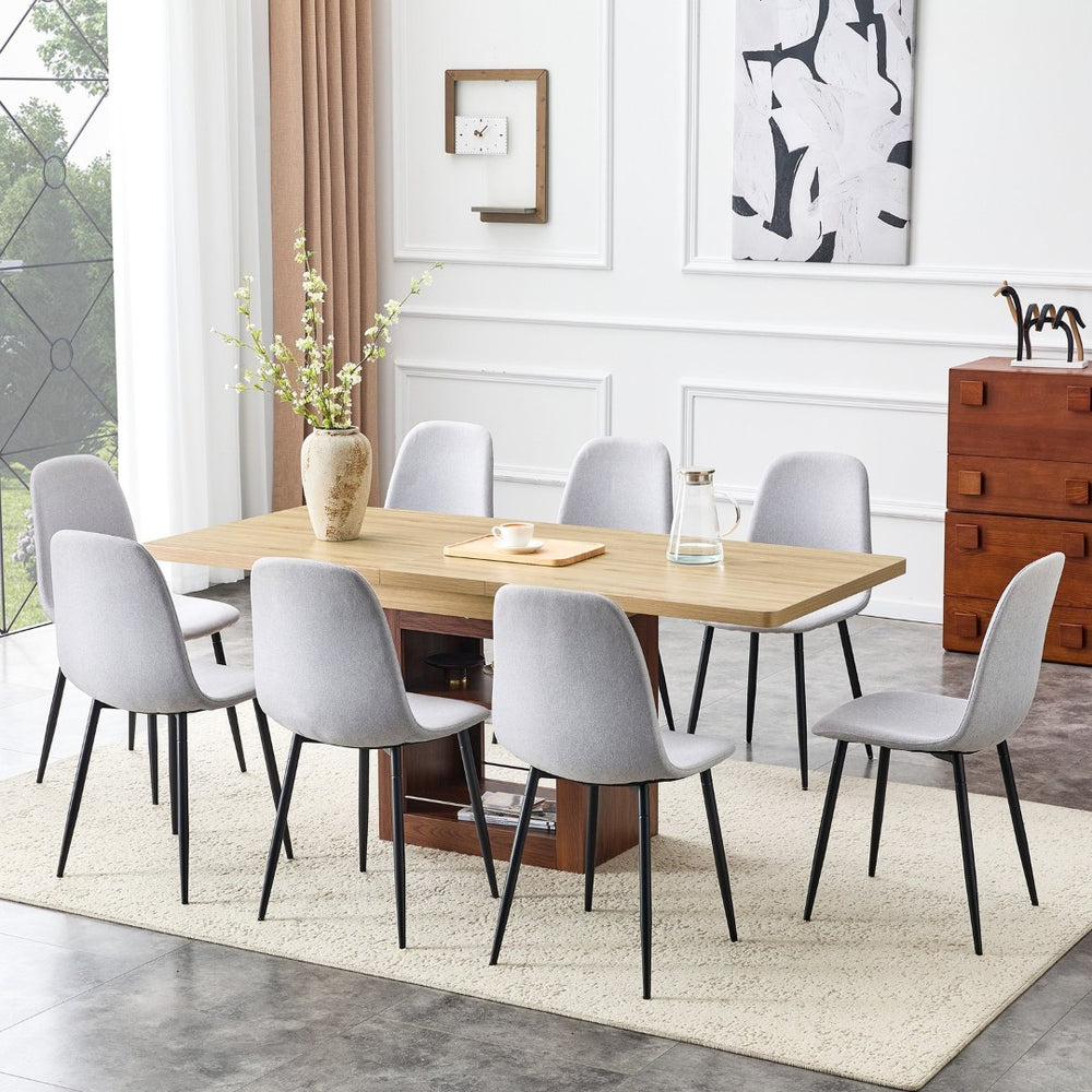 English Elm Scalable Eight Piece Extendable Dining Set with Wood Grain Table and Linen Chairs W1151S04677