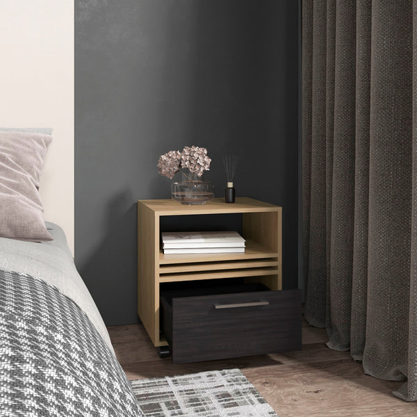 English Elm Vance 20" High One Drawer Nightstand on Casters with Open Shelf, Modern Compact Natural Oak Finish B070P254778
