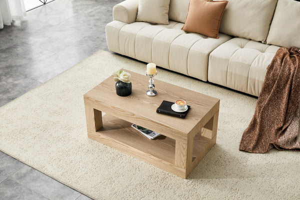 English Elm Modern Two Tier Rectangular Coffee Table with Open Shelf Mdf Living Room Storage W3875P389552