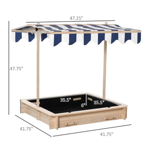 English Elm Outsunny Cedar Wood Kids Sandbox with Adjustable Canopy and Foldable Bench Seats W2225P200739