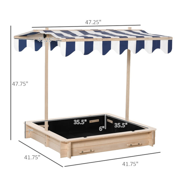 English Elm Outsunny Cedar Wood Kids Sandbox with Adjustable Canopy and Foldable Bench Seats W2225P200739