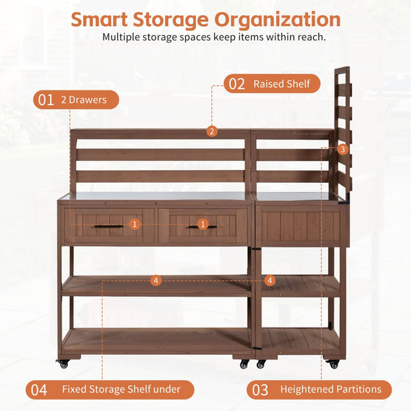 English Elm Topmax Modular Fir Wood Outdoor Kitchen Cart Stainless Steel Prep Station Brown N717P417963D