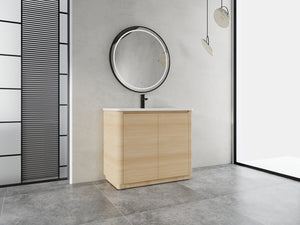 English Elm 40'' Freestanding Bathroom Vanity Plywood Cabinet Ceramic Sink Soft Close Doors W999S00518