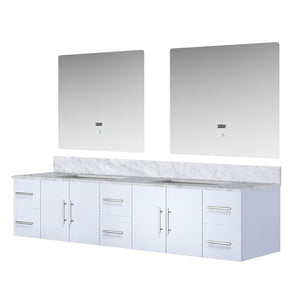 English Elm Glossy Double Bath Vanity 84" W X 22" D With Durable Carrara Marble Top & Led Mirrors For Elegance B2731S00837