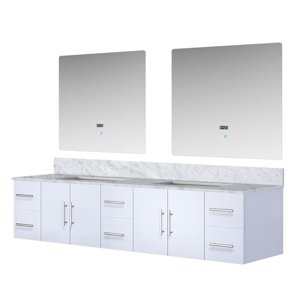 English Elm Glossy Double Bath Vanity 84" W X 22" D With Durable Carrara Marble Top & Led Mirrors For Elegance B2731S00837