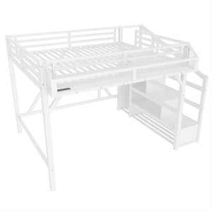 English Elm Full Xl Over Twin Triple Metal Bunk Bed with Storage Stairs and Shelves Black W1580S00414