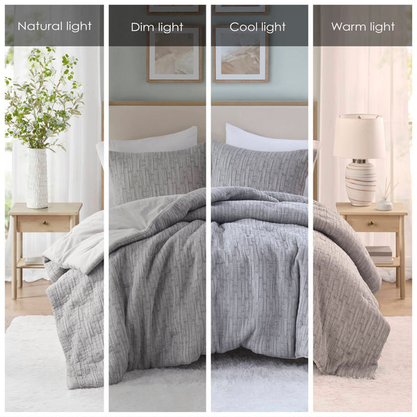 English Elm 3 Modern King/Cal King 3-Piece Bedding Set Charcoal Sateen Weave Comforter & Shams All-Season Cotton Blend B035P309787