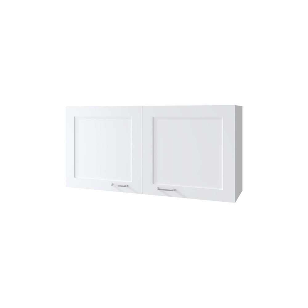 English Elm FM Nakya Kitchen Wall Cabinet 2 Doors White with Open Shelf – Modern Space-Saving Durable Storage Solution B128P293887