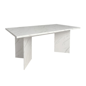 English Elm Extendable Faux Marble Dining Table with V-Legs — Sleek Expandable Conference & Kitchen Centerpiece for 6–10 White W1347S00015