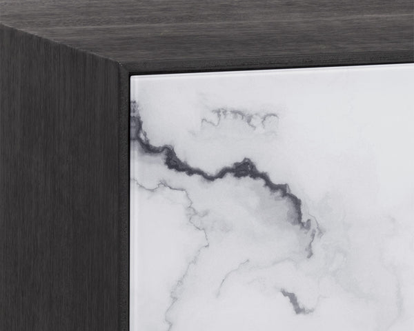 Sunpan Cordero Modern Nightstand with Marble-Effect Drawers, Antique Brass Legs - Stylish Acacia Design