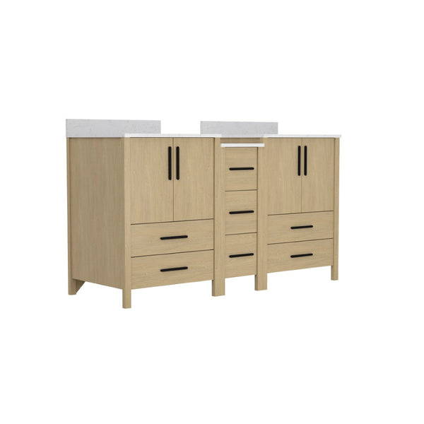 English Elm 108"w×22"d×34"h Freestanding Double Sink Vanity with White Countertop Soft Close T3785S00006