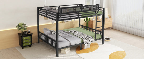 English Elm Queen Over Queen Metal Bunk Bed With Sturdy Ladder, Storage Shelf & Stylish Black Finish For Teens W2580S00043-GIGA
