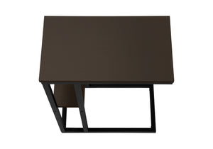 English Elm Accent C-Table for Sofa End Side Snack — Espresso Laminate Top, Black Metal Frame, Slide-Under Base, Compact Modern Design B2710P219396